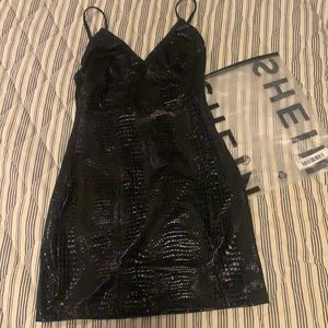 Black faux leather look snake skin mini dress